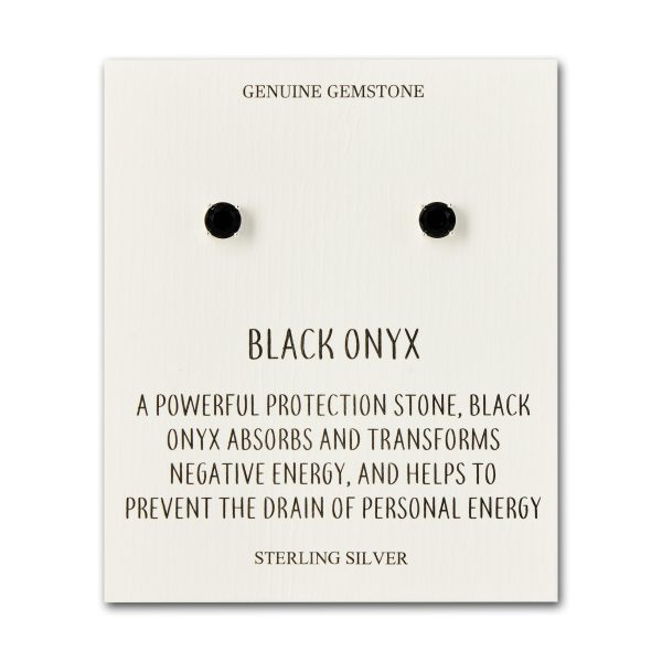 Sterling Silver Black Onyx Gemstone Earrings with Quote Card