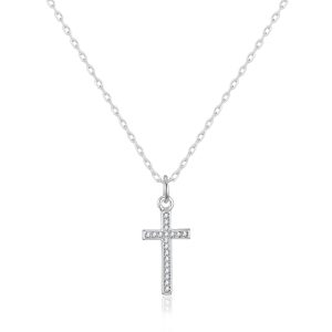 Silver Plated Pave Cross Necklace Created with Zircondia® Crystals