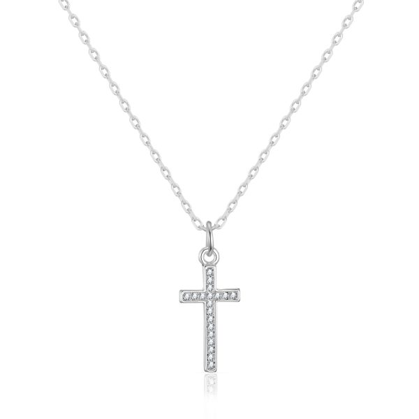 Silver Plated Pave Cross Necklace Created with Zircondia® Crystals