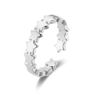 Silver Plated Adjustable Star Band Ring