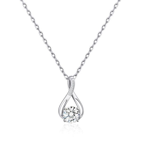 Silver Plated Solitaire Teardrop Necklace Created with Zircondia® Crystals