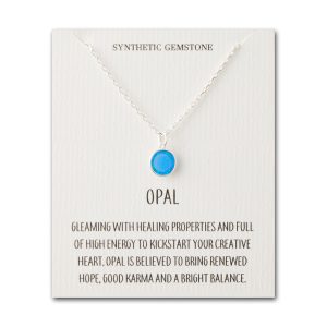 Silver Plated Synthetic Blue Opal Necklace with Quote Card