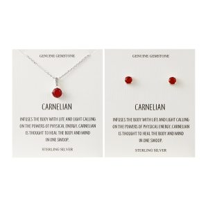 Sterling Silver Carnelian Gemstone Set with Quote Card