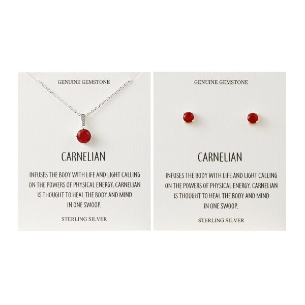 Sterling Silver Carnelian Gemstone Set with Quote Card