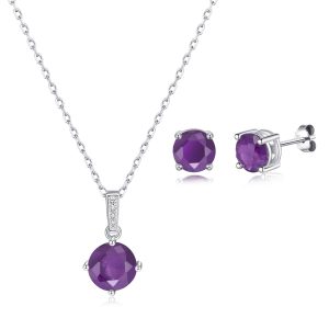 Sterling Silver Amethyst Gemstone Set