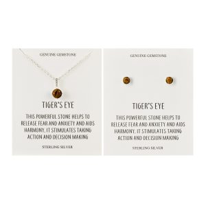 Sterling Silver Tigers Eye Gemstone Set with Quote Card