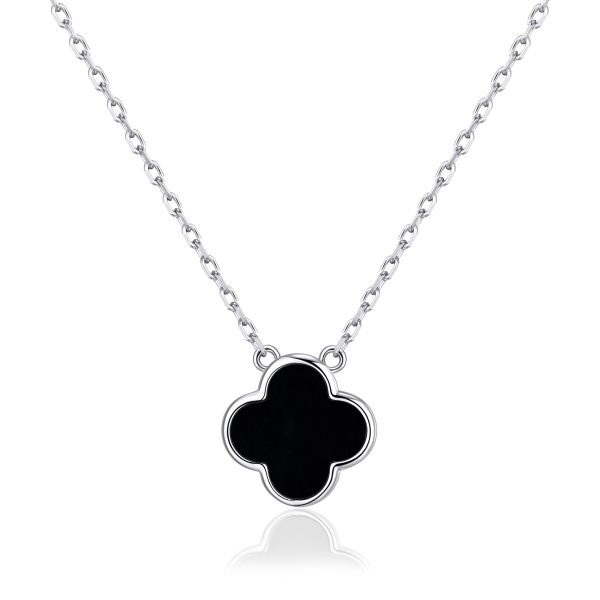 Black Onyx Gemstone Clover Necklace