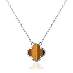 Tigers Eye Gemstone Clover Necklace