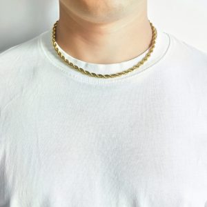 Men's 5mm Gold Plated Steel 18-24 Inch Round Rope Wheat Chain Necklace