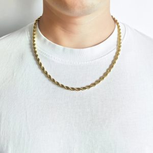 Men's 5mm Gold Plated Steel 18-24 Inch Round Rope Wheat Chain Necklace