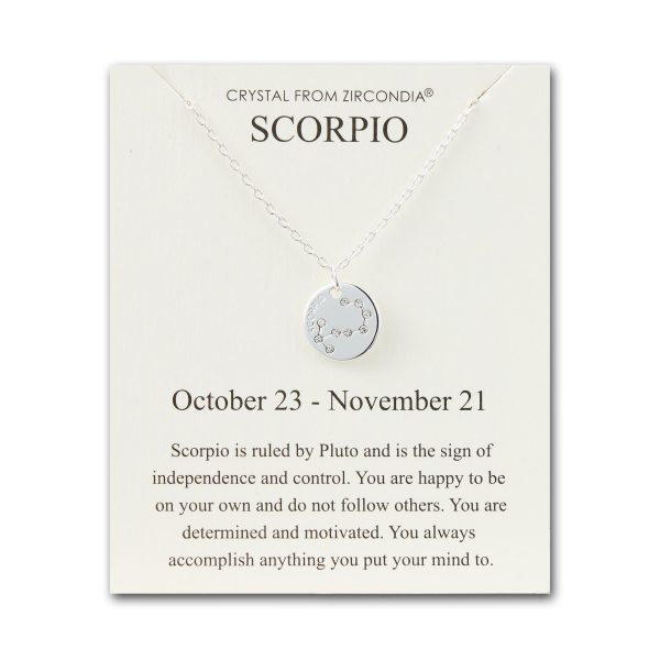 Rhodium Plated Scorpio Zodiac Star Sign Disc Necklace Created with Zircondia® Crystals