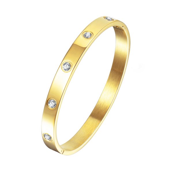 Gold Plated Stud Bangle Created with Zircondia® Crystals (7 Inch)