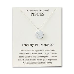 Rhodium Plated Pisces Zodiac Star Sign Disc Necklace Created with Zircondia® Crystals