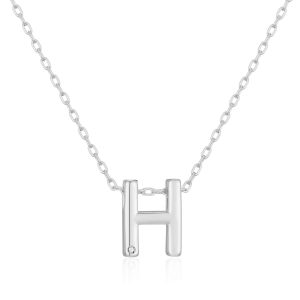 Initial Necklace Letter H Created with Zircondia® Crystals