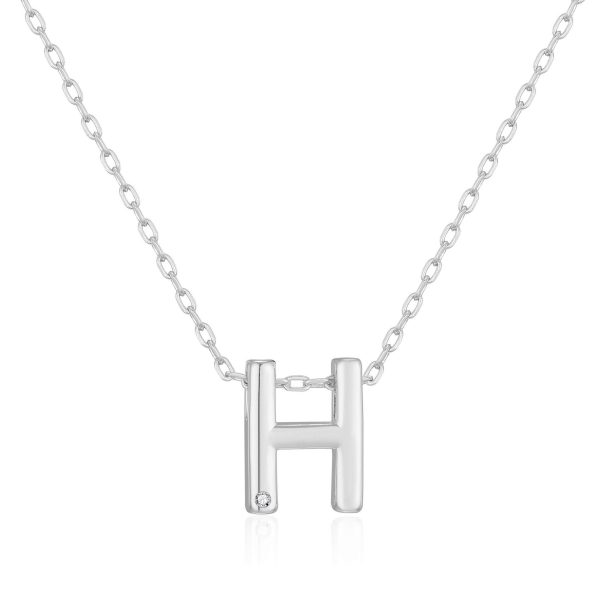 Initial Necklace Letter H Created with Zircondia® Crystals