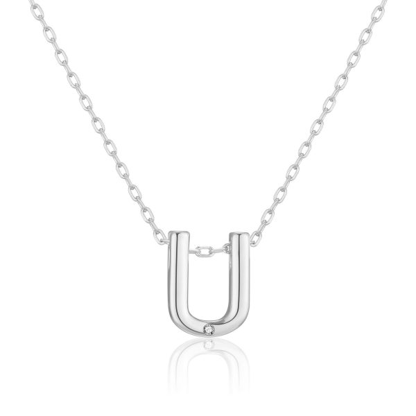 Initial Necklace Letter U Created with Zircondia® Crystals