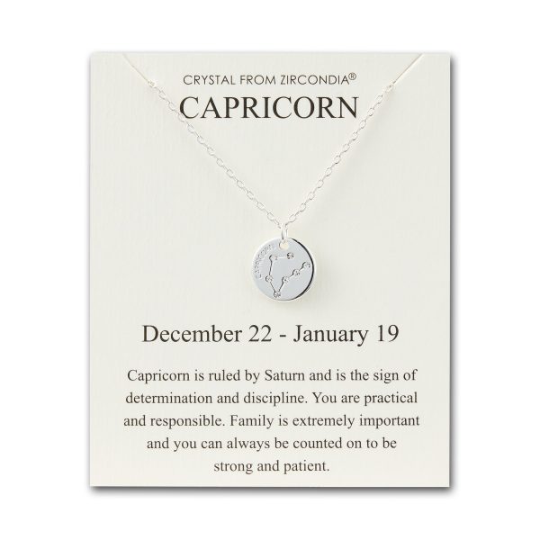 Rhodium Plated Capricorn Zodiac Star Sign Disc Necklace Created with Zircondia® Crystals