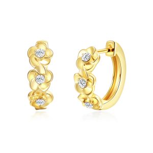 Gold Plated Flower Hoop Earrings Created with Zircondia® Crystals