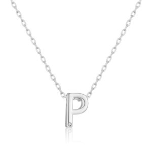 Initial Necklace Letter P Created with Zircondia® Crystals