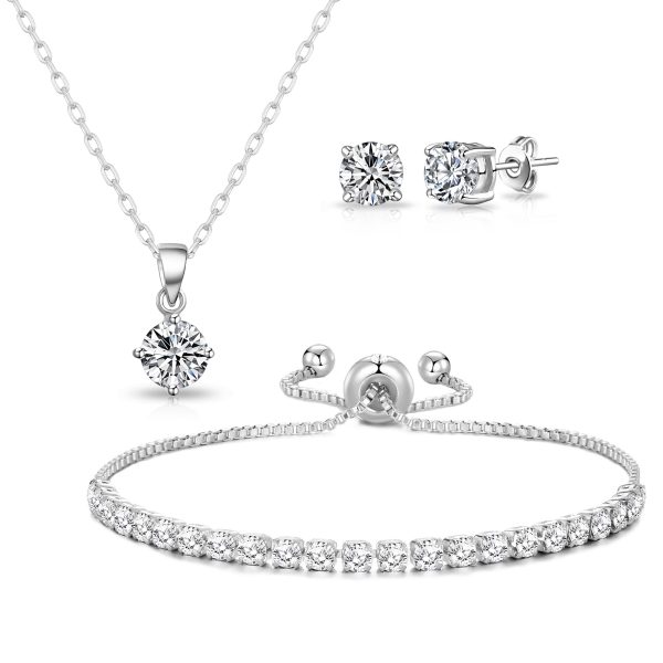 Silver Plated Solitaire Friendship Set Created with Zircondia® Crystals