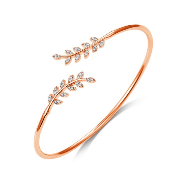 Rose Gold Plated Leaf Bangle Created with Zircondia® Crystals