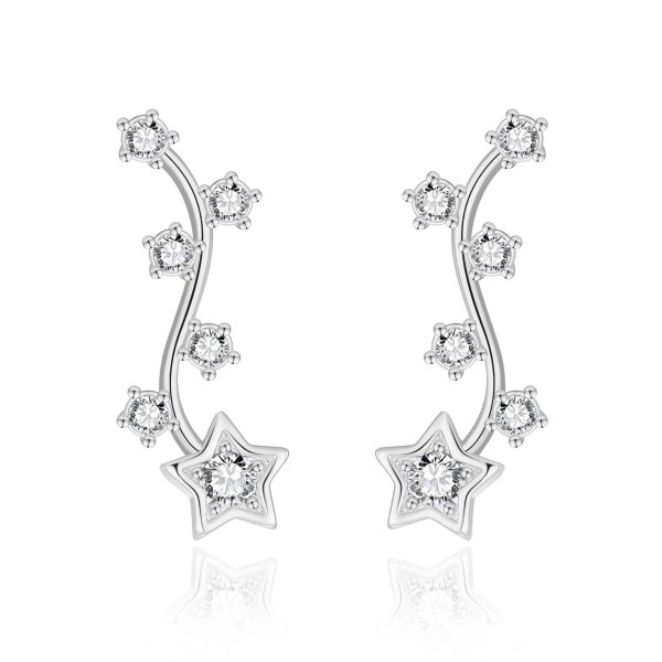 Silver Plated Star Climber Earrings Created with Zircondia® Crystals