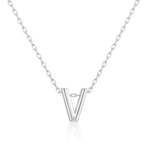 Initial Necklace Letter V Created with Zircondia® Crystals