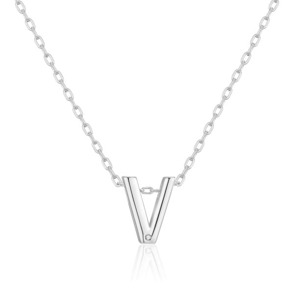 Initial Necklace Letter V Created with Zircondia® Crystals