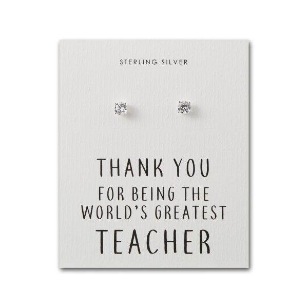 Sterling Silver World's Greatest Teacher Crystal Earrings