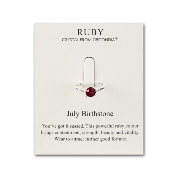 July (Ruby) Adjustable Birthstone Ring Created with Zircondia® Crystals