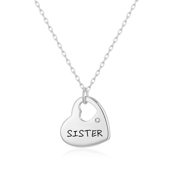 Sister Heart Necklace Created with Zircondia® Crystals