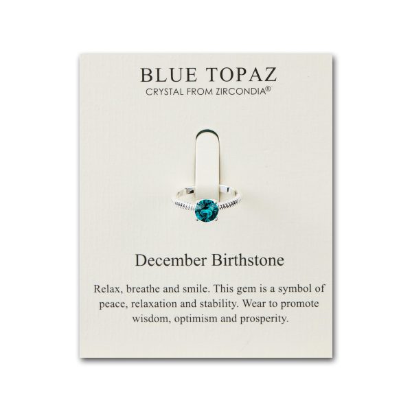 December (Blue Topaz) Adjustable Birthstone Ring Created with Zircondia® Crystals