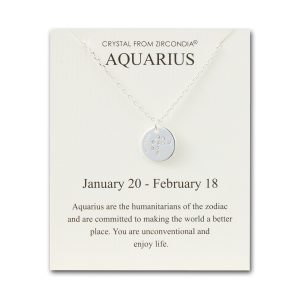 Aquarius Zodiac Star Sign Disc Necklace Created with Zircondia® Crystals