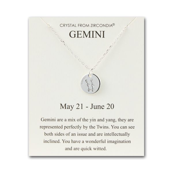 Gemini Zodiac Star Sign Disc Necklace Created with Zircondia® Crystals