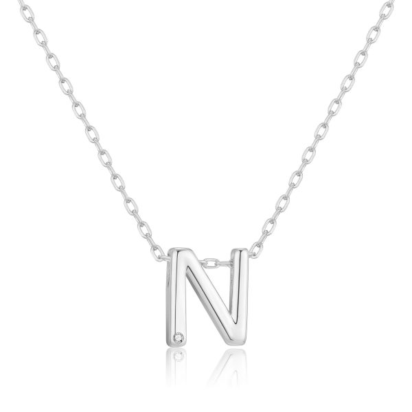 Initial Necklace Letter N Created with Zircondia® Crystals