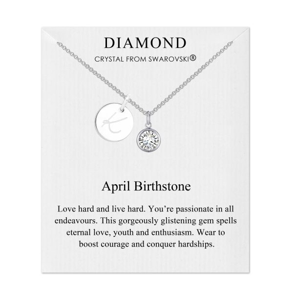 April (Diamond) Birthstone Necklace with Initial Charm (A to Z) Created with Zircondia® Crystals