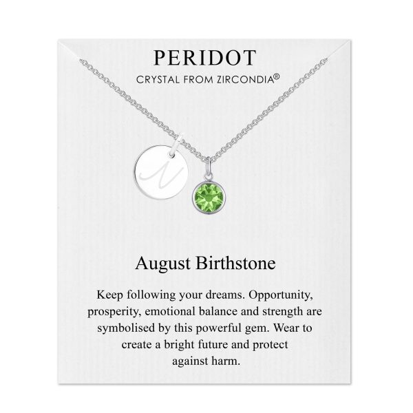 August (Peridot) Birthstone Necklace with Initial Charm (A to Z) Created with Zircondia® Crystals