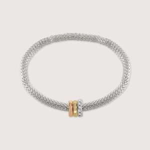 SILVER MESH STRETCH BRACELET WITH THREE RONDELLES