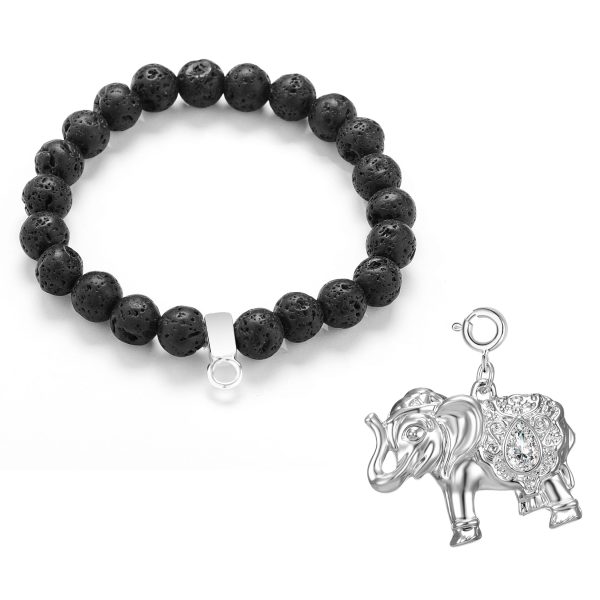 Elephant Lava Rock Gemstone Charm Bracelet