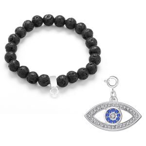 Evil Eye Lava Rock Gemstone Charm Bracelet