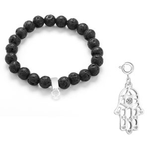 Hamsa Hand Lava Rock Gemstone Charm Bracelet