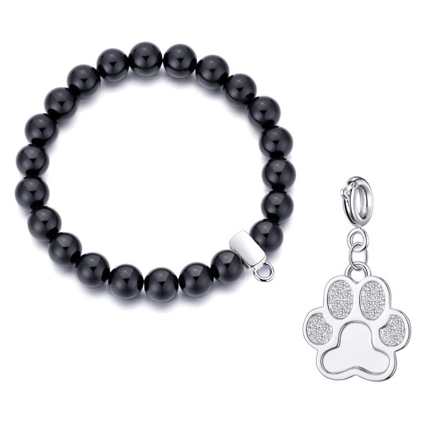 Black Onyx Gemstone Stretch Bracelet with Charm Created with Zircondia® Crystals