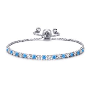 Silver Plated Adjustable Blue Tennis Bracelet Created with Zircondia® Crystals