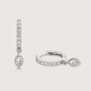 SILVER MARQUISE DIAMOND HOOP EARRING