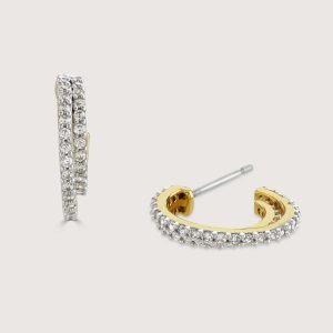 TWO-TONE PAVE DOUBLE HOOP EARRINGS