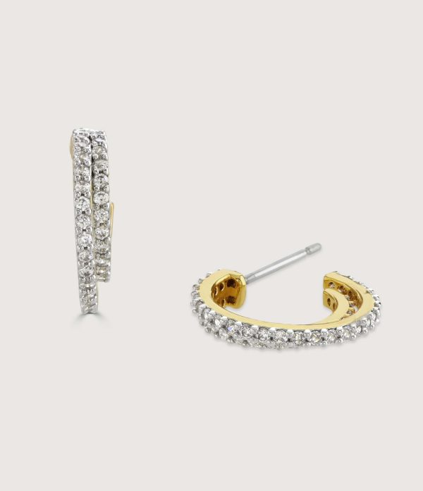 TWO-TONE PAVE DOUBLE HOOP EARRINGS