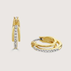 TWO-TONE TRIO PAVE HOOP EARRINGS