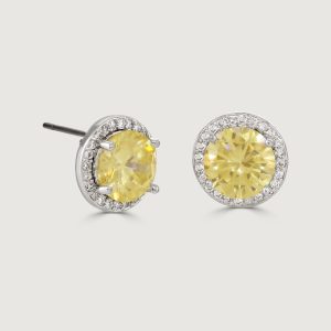 THE CARAT COLLECTION - CANARY HALO SOLITAIRE EARRINGS