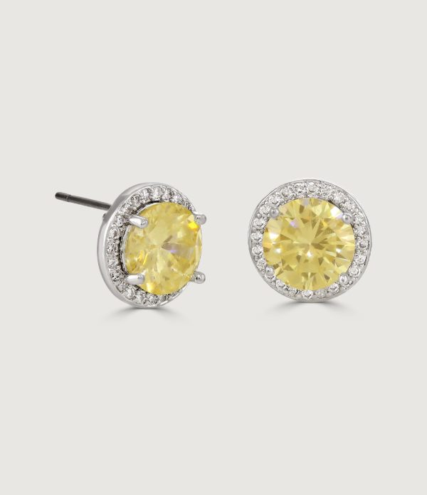 THE CARAT COLLECTION - CANARY HALO SOLITAIRE EARRINGS