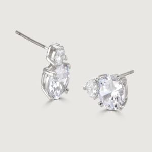 THE CARAT COLLECTION - CLEAR ROUND DOUBLE DROP EARRINGS